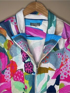 Simply Art By Dolcezza Abstract Graphic Colourful Print Zip-up Jacket, Funky